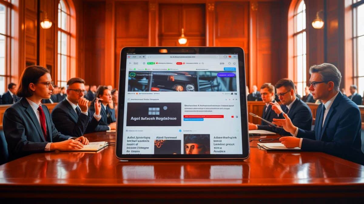 Axel Springer warnt: „Millionen Arbeitsplätze in Gefahr“ wenn Adblock Plus nicht gestoppt wird – droht jetzt das endgültige Aus für Werbeblocker in Deutschland Illustration von der juristischen Auseinandersetzung zwischen Axel Springer und Eyeo über Werbeblocker.