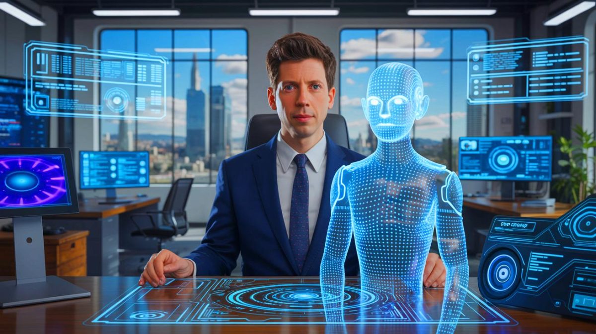 Sam Altman warnt: „GPT-5 ist der digitale Tsunami, der die Menschheit überrollt und alles verändert“ Illustration von Sam Altman und der Entwicklung des KI-Modells GPT-5.