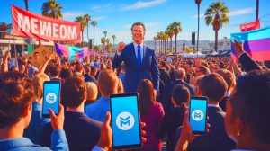 „Kaliforniens Gouverneur verkündet Skandal“: Der neue Memecoin erschüttert die politische Landschaft mit 1.000.000 Dollar Risiken Illustration von der Ankündigung des „Trump Corruption Coin“ durch Gouverneur Gavin Newsom.
