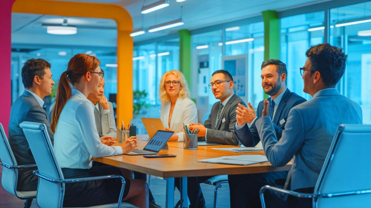 „Schockierender Rückschritt, der uns alle betrifft“: Firmen kehren zu altmodischen Vorstellungsgesprächen zurück Illustration von einem persönlichen Vorstellungsgespräch in einem Büro.