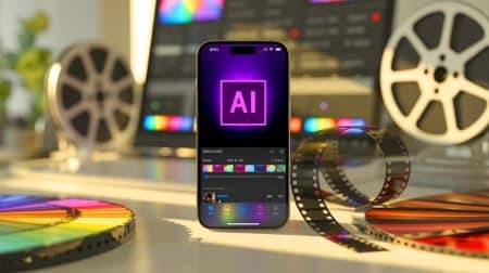 Illustration von der Einführung von Adobe Premiere auf dem iPhone.