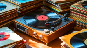 Illustration von der Einigung zwischen dem Internet Archive und der Musikindustrie über die Digitalisierung historischer Schellackplatten.