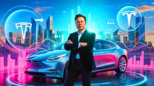Illustration von Elon Musks ehrgeizigem Vergütungspaket und Teslas Zukunftsplänen.