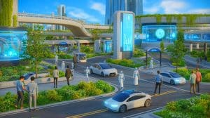Illustration von der Simulation der Koexistenz von Mensch und Künstlicher Intelligenz.
