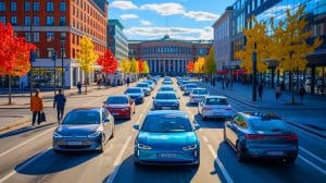 Illustration von der fast vollständigen Umstellung Norwegens auf Elektroautos und dem geplanten Abbau der Subventionen.