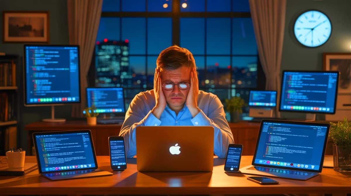 Illustration von einem Entwickler, dessen Apple-Account gesperrt wurde und der vor Datenverlust steht.
